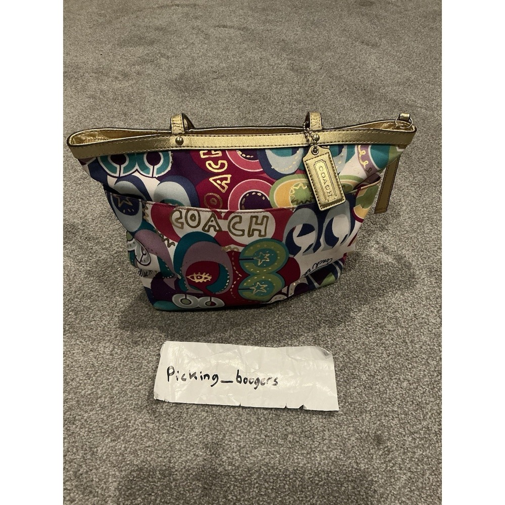 VINTAGE Multicolored Coach Purse Over the Shoulder Bag Y2K Pink & Gold - Picture 4 of 16